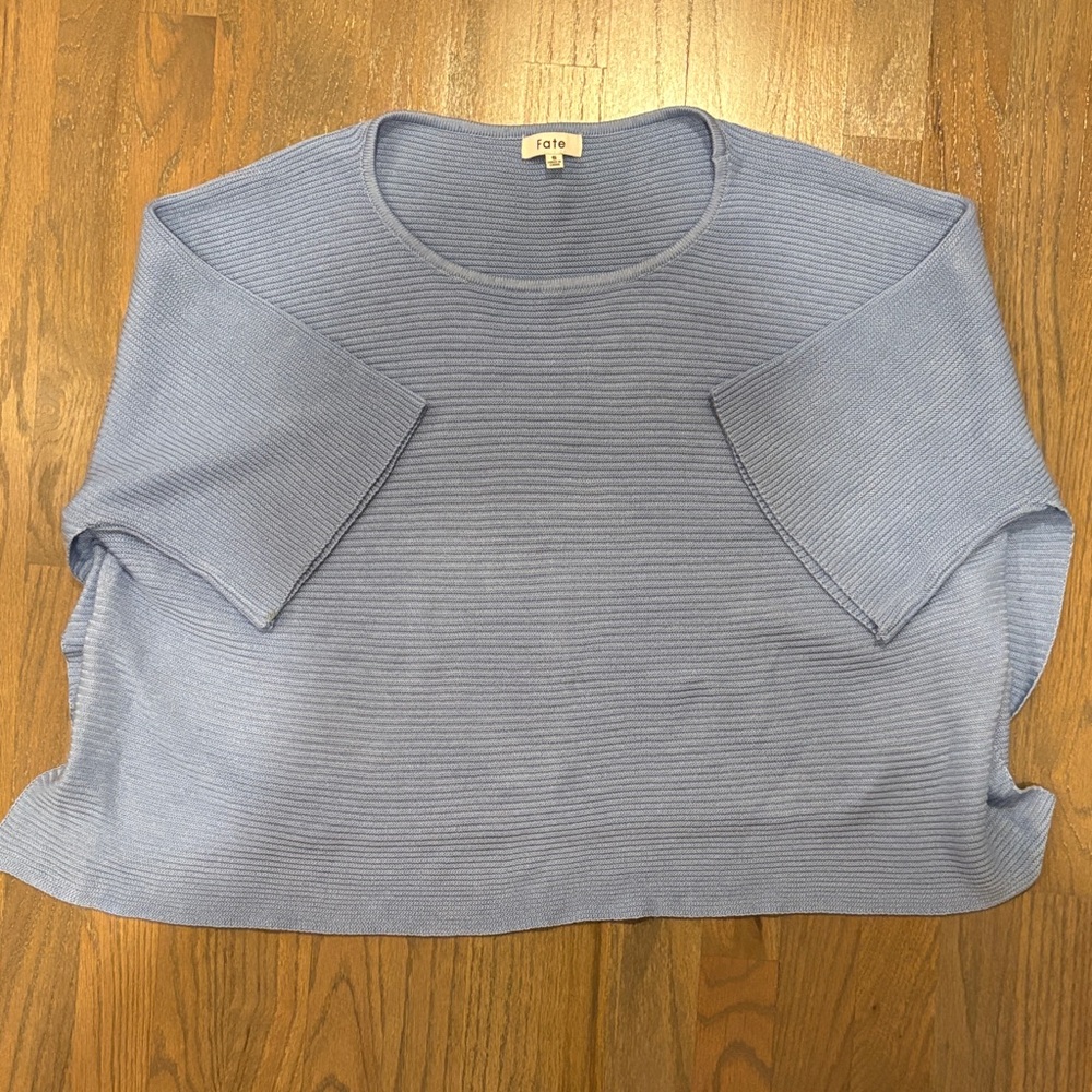 Fate Sky Blue Ribbed Knit Top